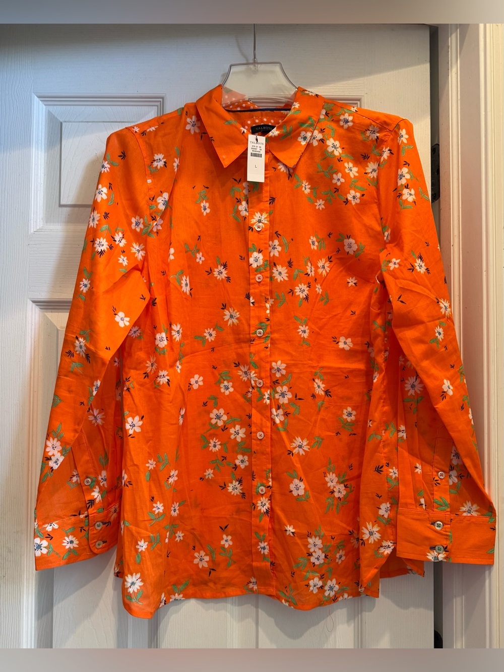 NWT Talbots Bright Orange Floral Button-Up Blouse